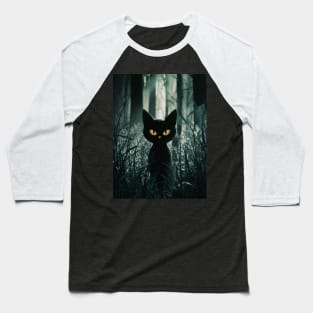 Black cat in dark forest Baseball T-Shirt